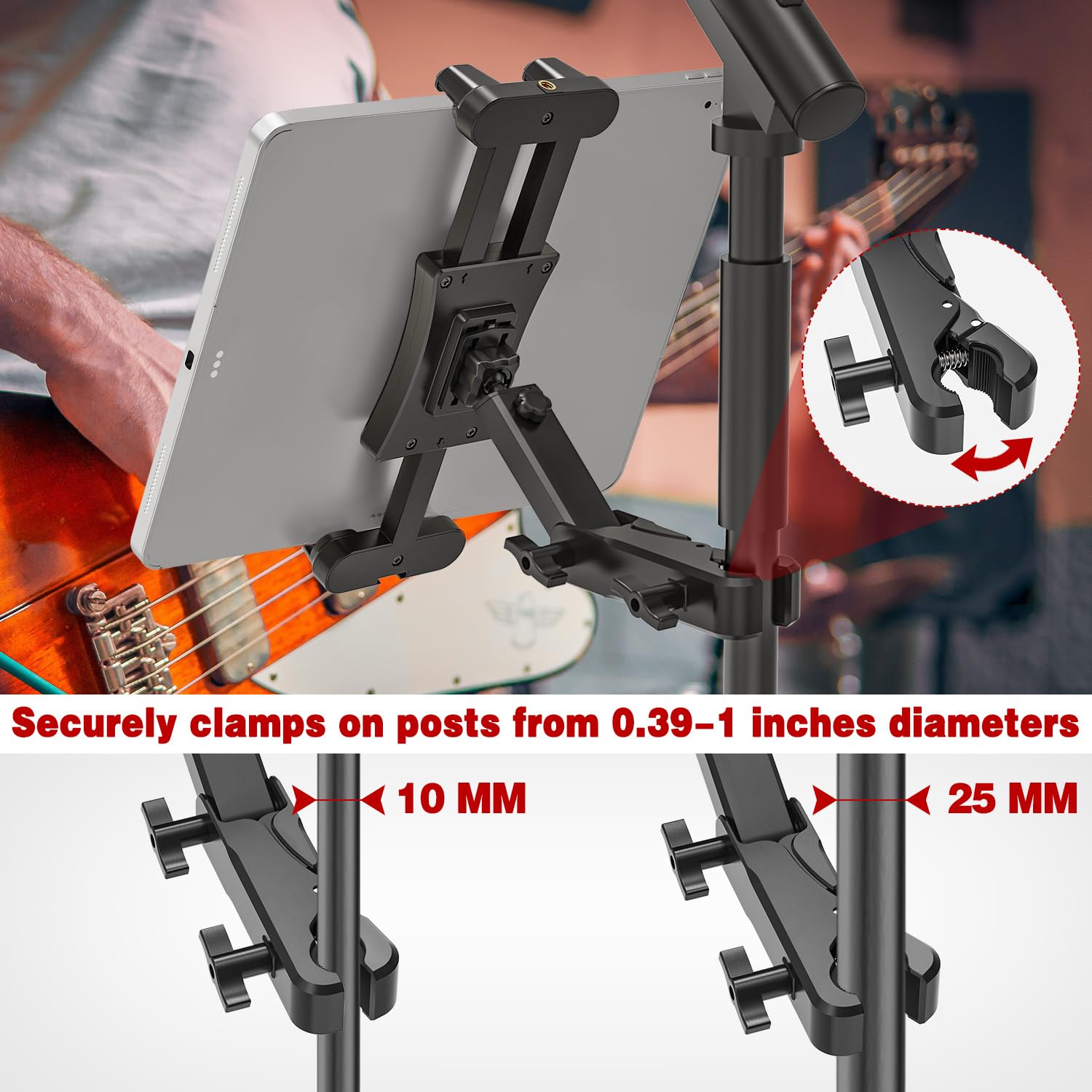 Soporte de Micrófono para Tableta, Soporte Tableta Pie de Micro 360° Ajustable, Atril iPad de Música para iPad, Pro, Mini, Air, Toutes Tabletas et Teléfono 4,7-13,5"