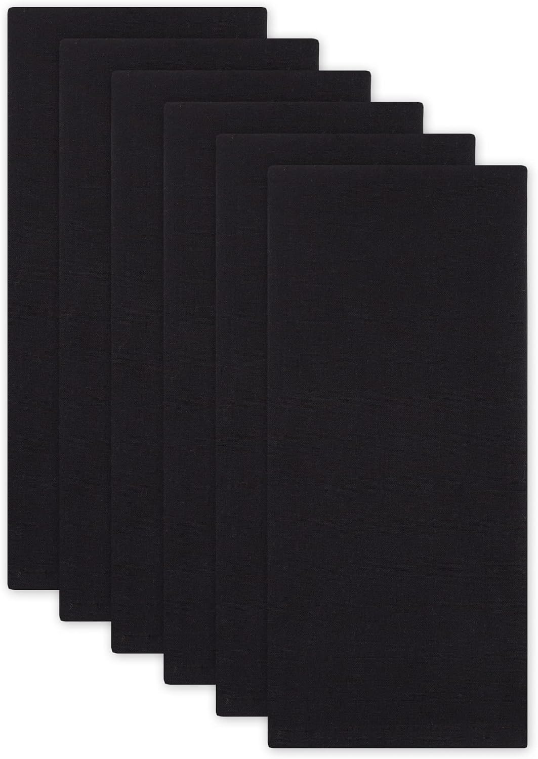 DII Basic Solid Dishtowel Collection Cotton Flat Woven, Small Set, 18x28, Black, 6 Piece
