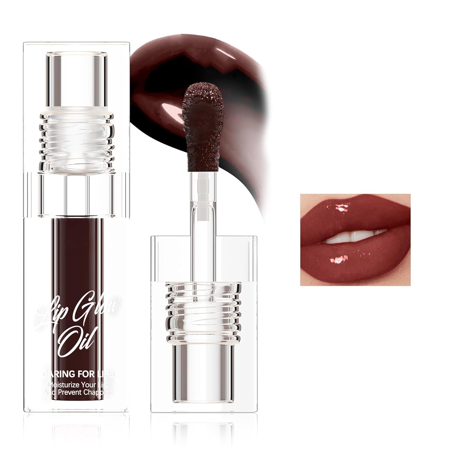 Black Cherry Lip Glow Oil – Plumping Tinted Gloss for Women & Girls, Tinta para Labios, Hydrating Lip Lacquer with Big Brush, Moisturizing, Liquid Lipgloss for Daily Use (Blackberry Agave, 1 pcs)