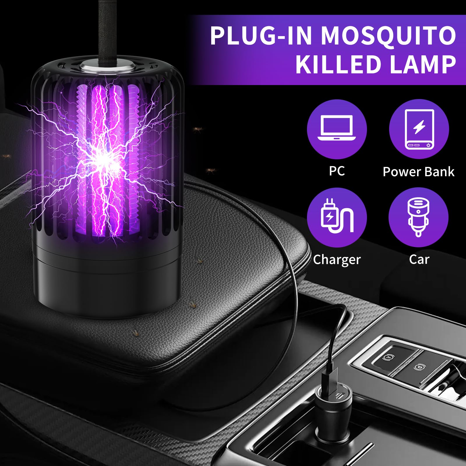 Mückenvernichter-Lampe, 4200V Elektrischer Insektenvernichter, Fliegenvernichter, Tragbarer Insektenvernichter mit Nachtlicht für Fliegende Insekten Camping Innen ßenbereich - Roségold