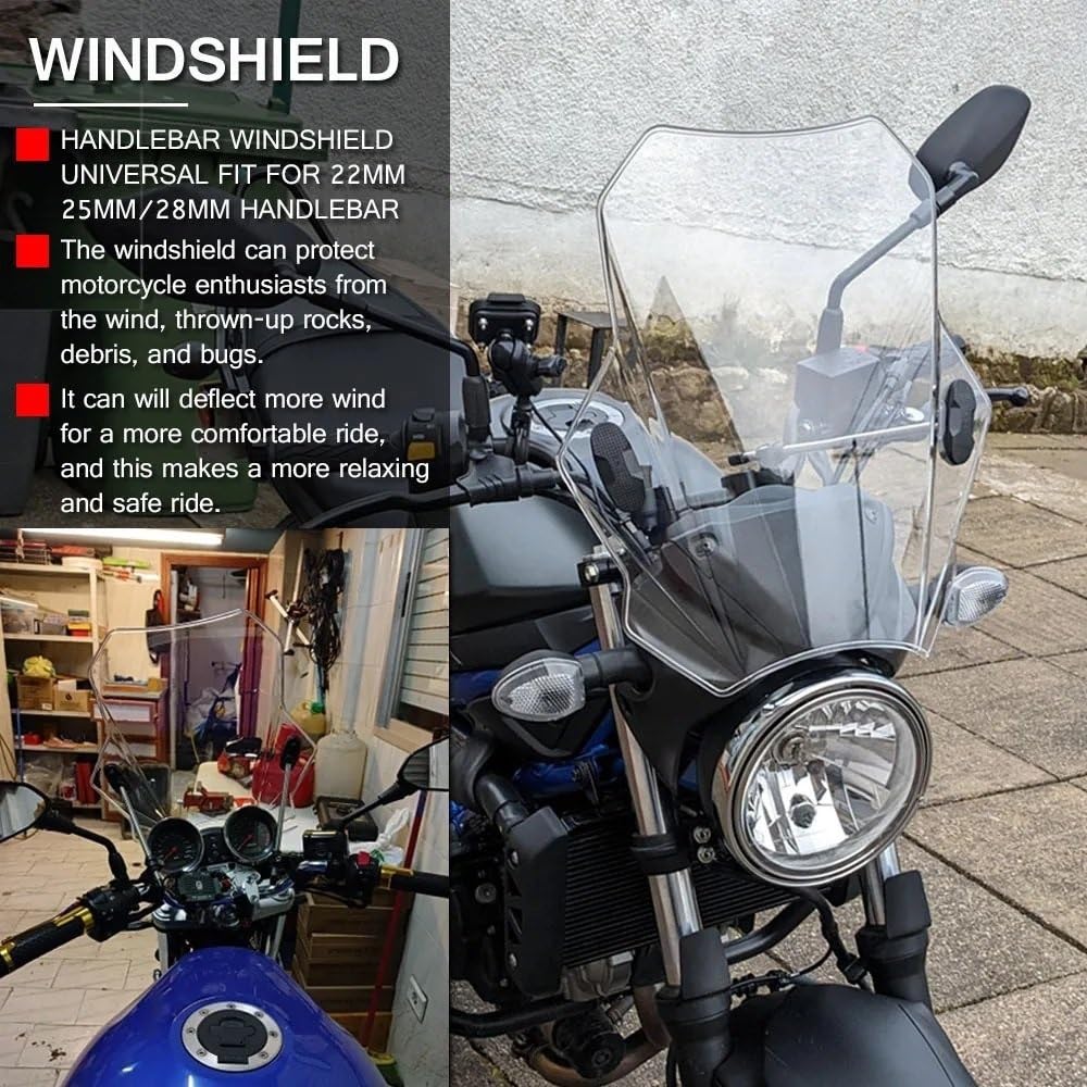 Pare-Brise Moto Universel Réglable - Compatible Honda CTX700N CB500F Grom 125 - Noir