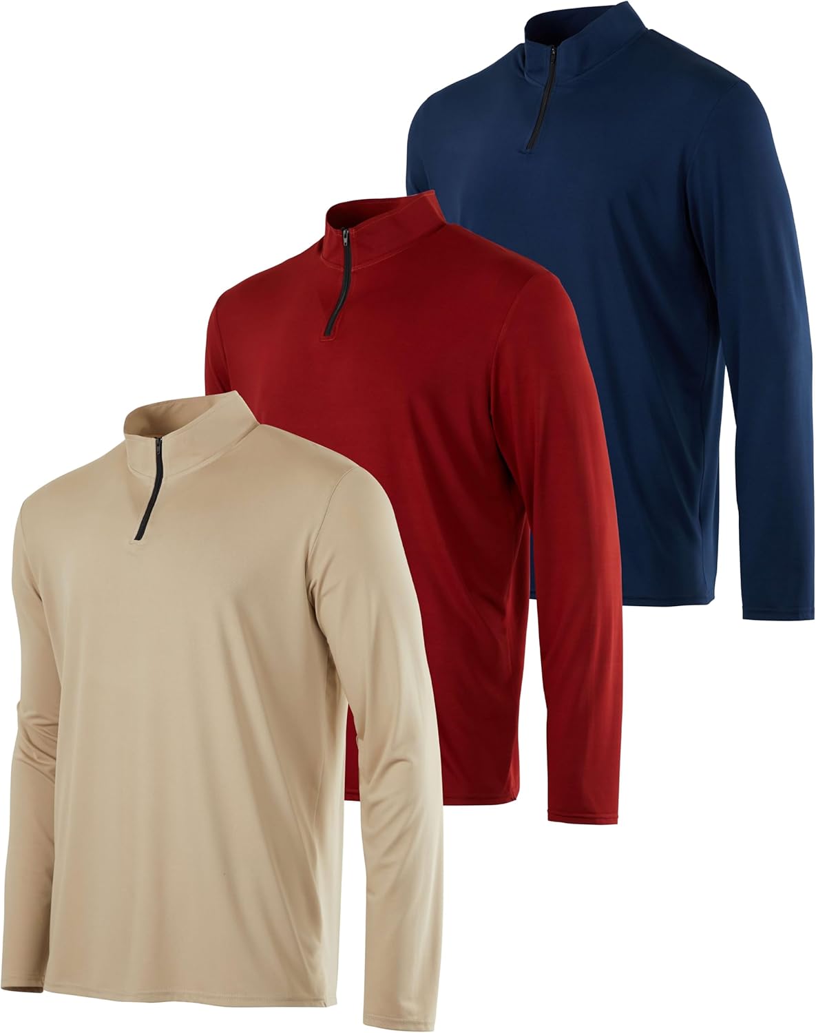 Real Essentials 3 Pack: Men’s Dry-Fit Active Quarter Zip Long Sleeve Athletic Performance Pullover (Available in Big & Tall)