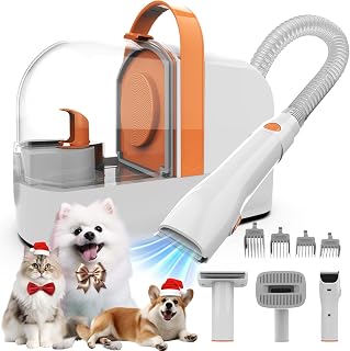 UBROBO PG10 Dog Grooming Vacuum Kit: 12,000Pa Suction, Low Noise Clippers & Brushes for Pet Hair Removal at Home