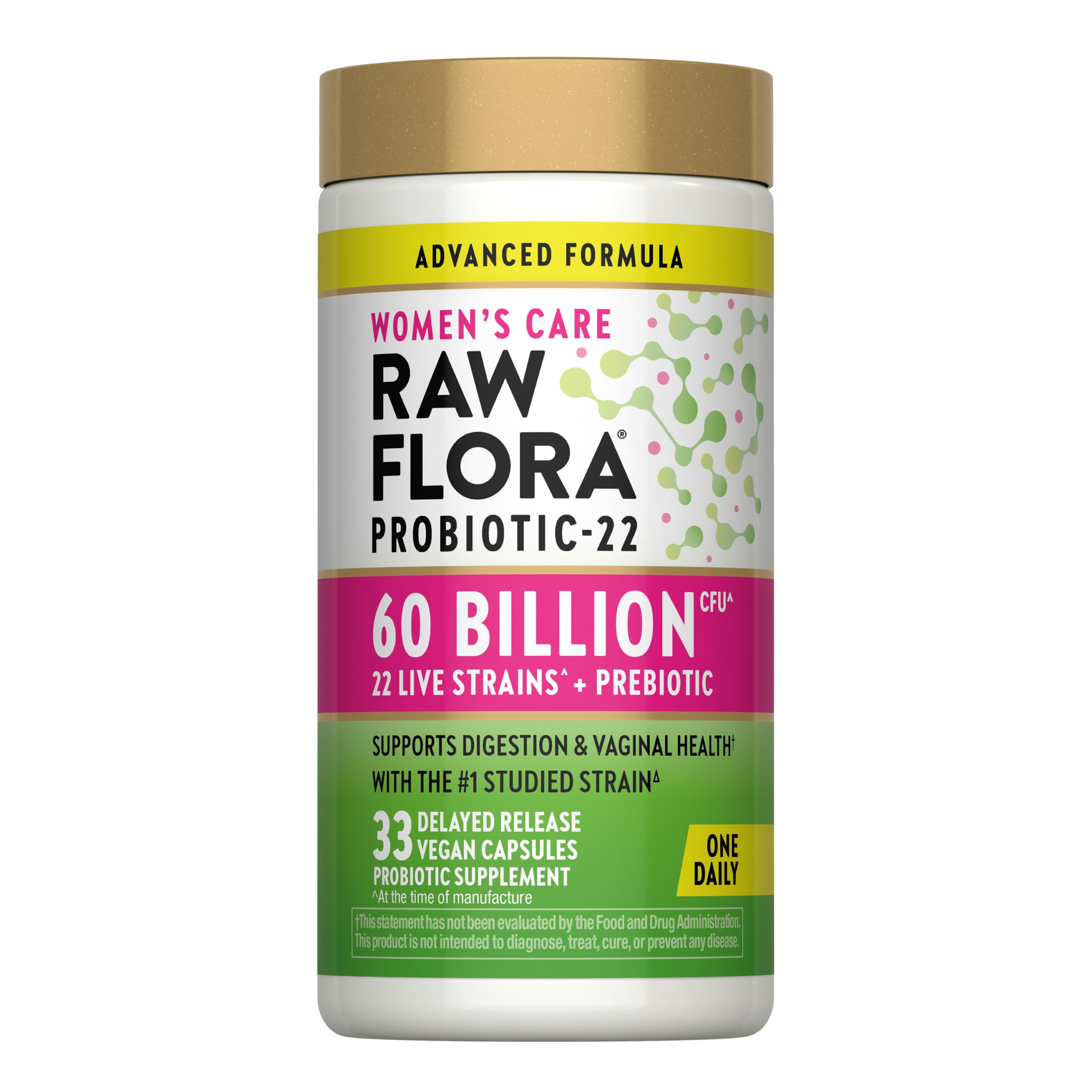 Raw Flora Women's Probiotics | 60 Billion CFU + Prebiotics 33 Count (Pack of 1)