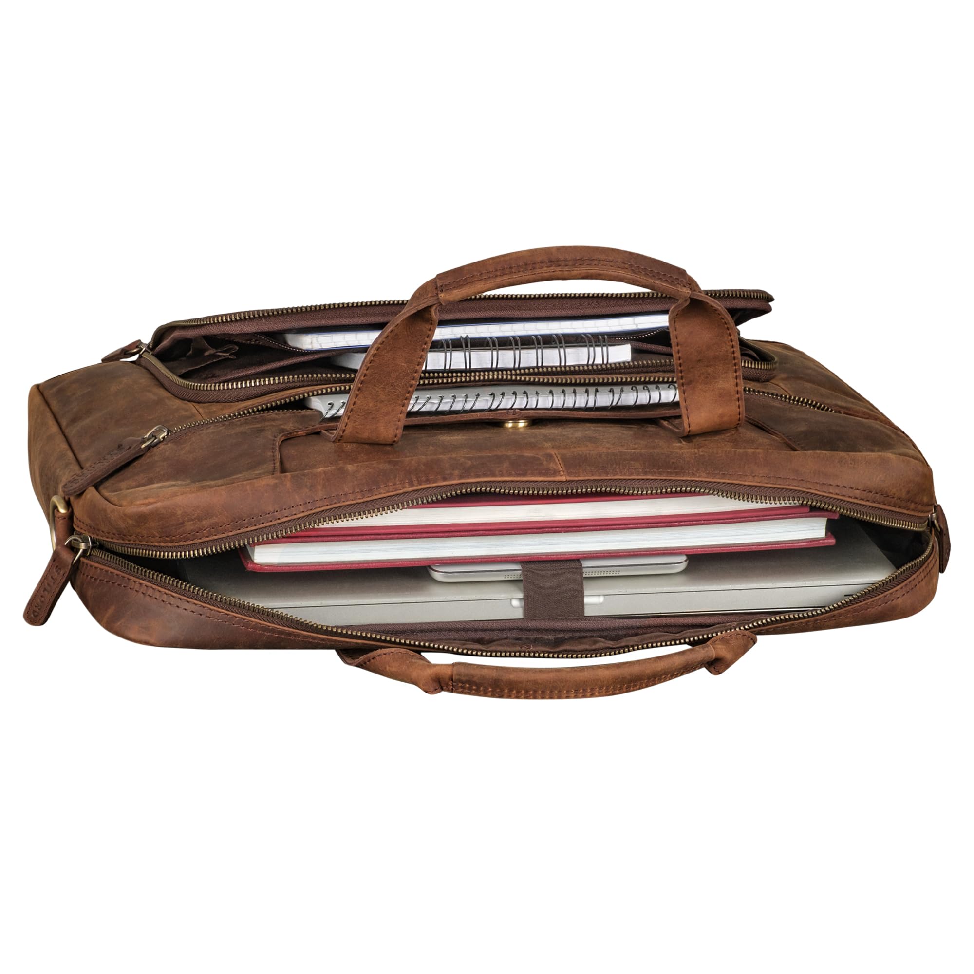 STILORD 'Cyrus' Vintage Laptoptasche 17 Zoll Leder Herren Groß Business-Tasche Echtleder Umhängetasche für Laptop 17,3 Zoll Arbeit Business Reise
