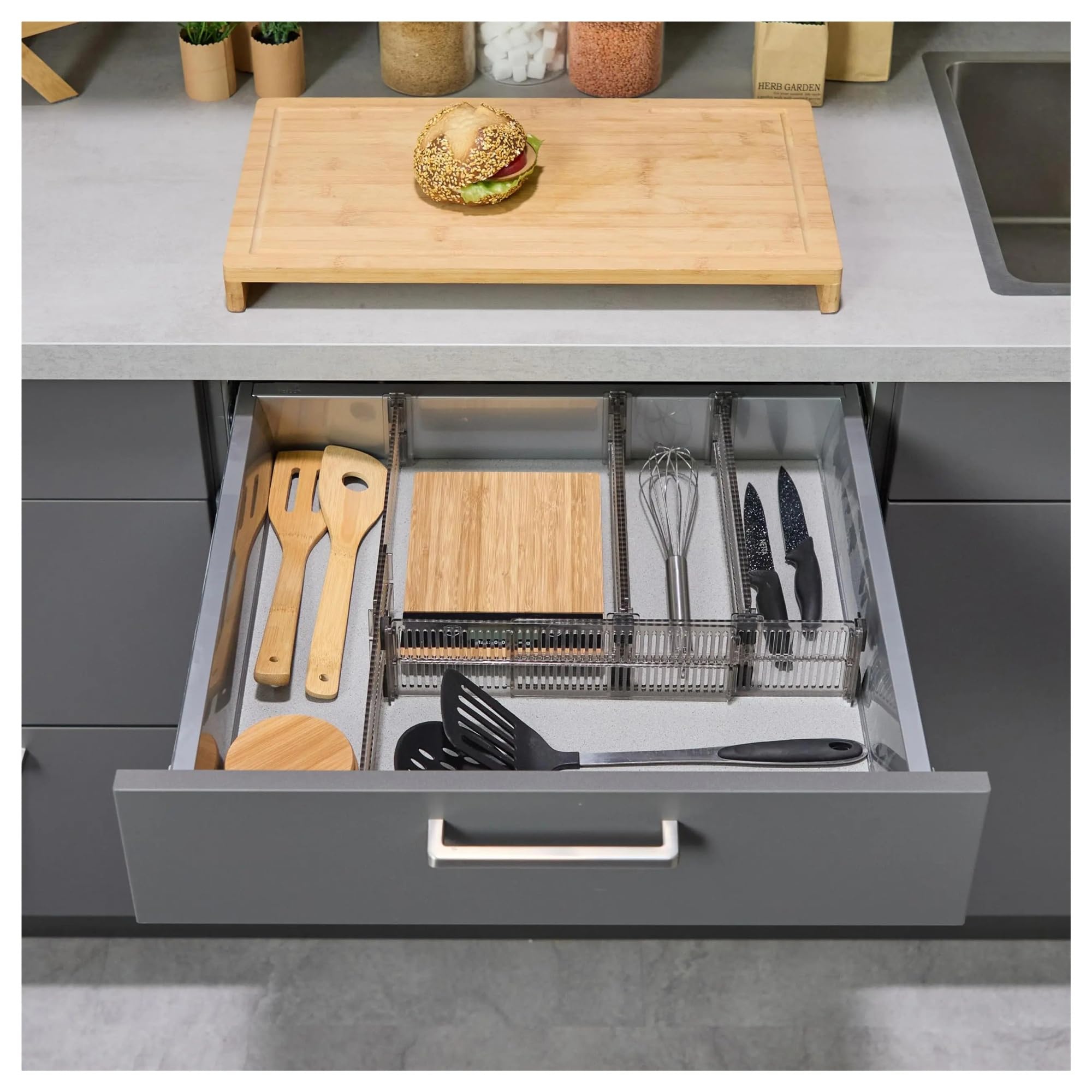 Schubladenteiler, verstellbare Länge von 28 bis 53,5 cm, Küchenaufbewahrung, Organizer, Kunststoff, transparent,(8 Set)