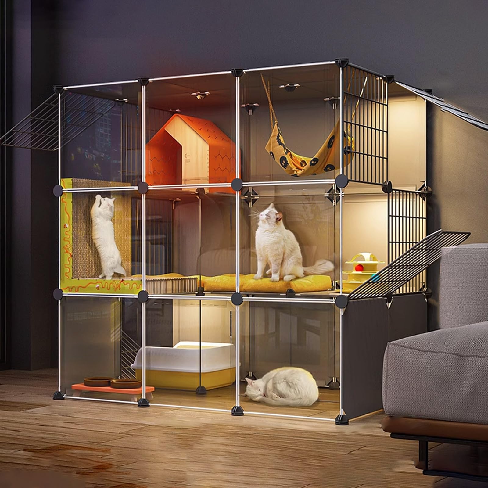 asdchZen Indoor/Outdoor Cat Cage,Cat Cage With Litter Box,Pet Playpen For Cats,Transparent Design,S For Cats Easy To Clean,Package B,110 * 75 * 109Cm,Package B-110 * 75 * 109CM