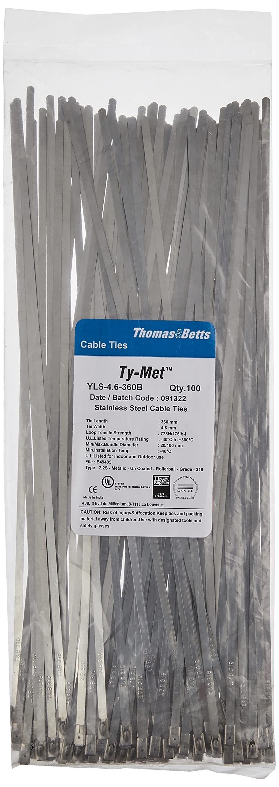 Ty-MetステンレススチールタイYLS-4.6-1400BCブラック100個入 Amazon | ABB Ty-Met ステンレススチールタイ YLS4.6-360B メタリック