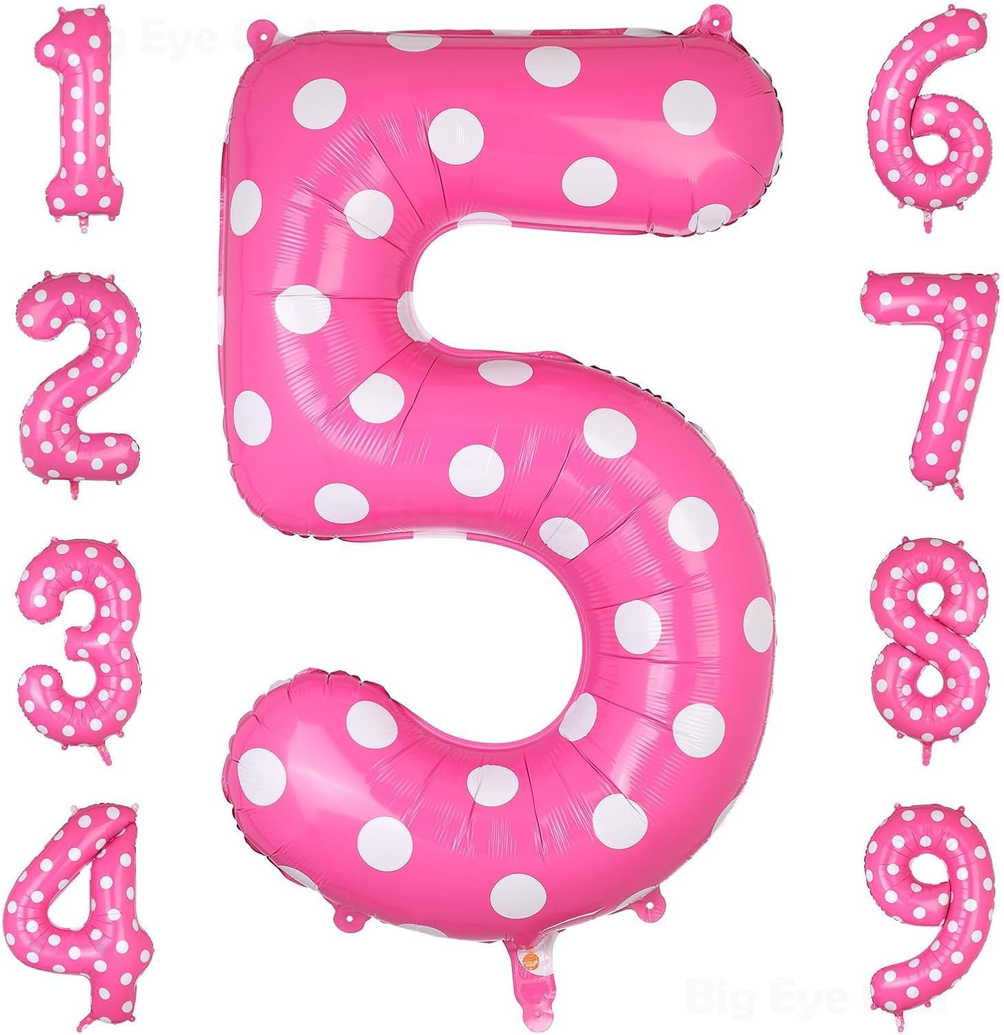 40 Inch Number 5 Balloon Pink Polka Dot Large 5th Birthday Decorations for Girls Mylar Foil Helium Aluminum Balloons Baby Shower Party Favors Decor Supplies