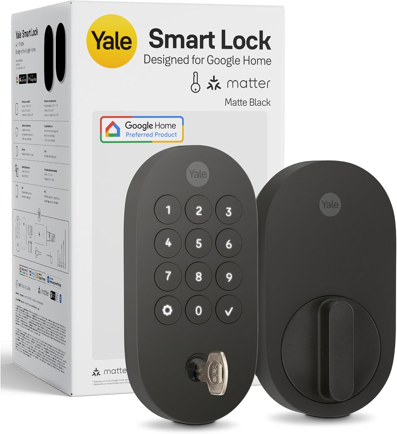 Yale Smart Lock Deadbolt with Google Matter, Keyless Entry, Matte Black