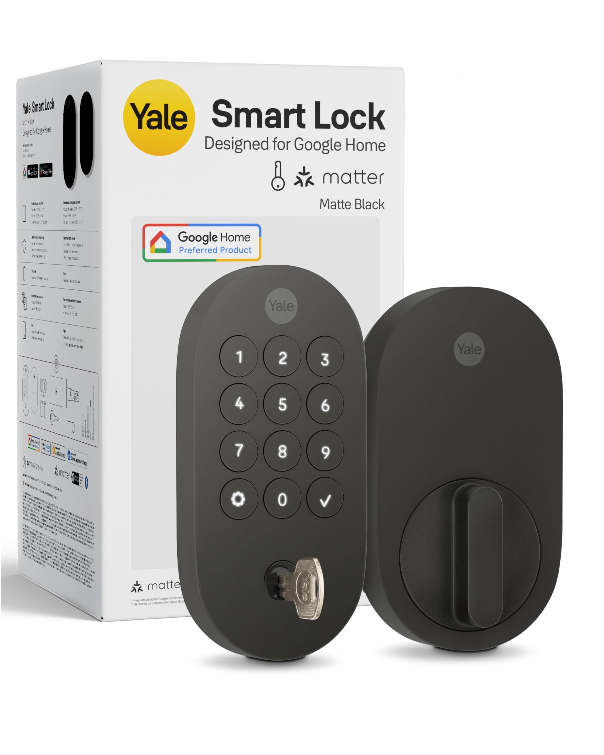 Smart Lock Deadbolt with Google Matter, Keyless Entry, Matte Black
