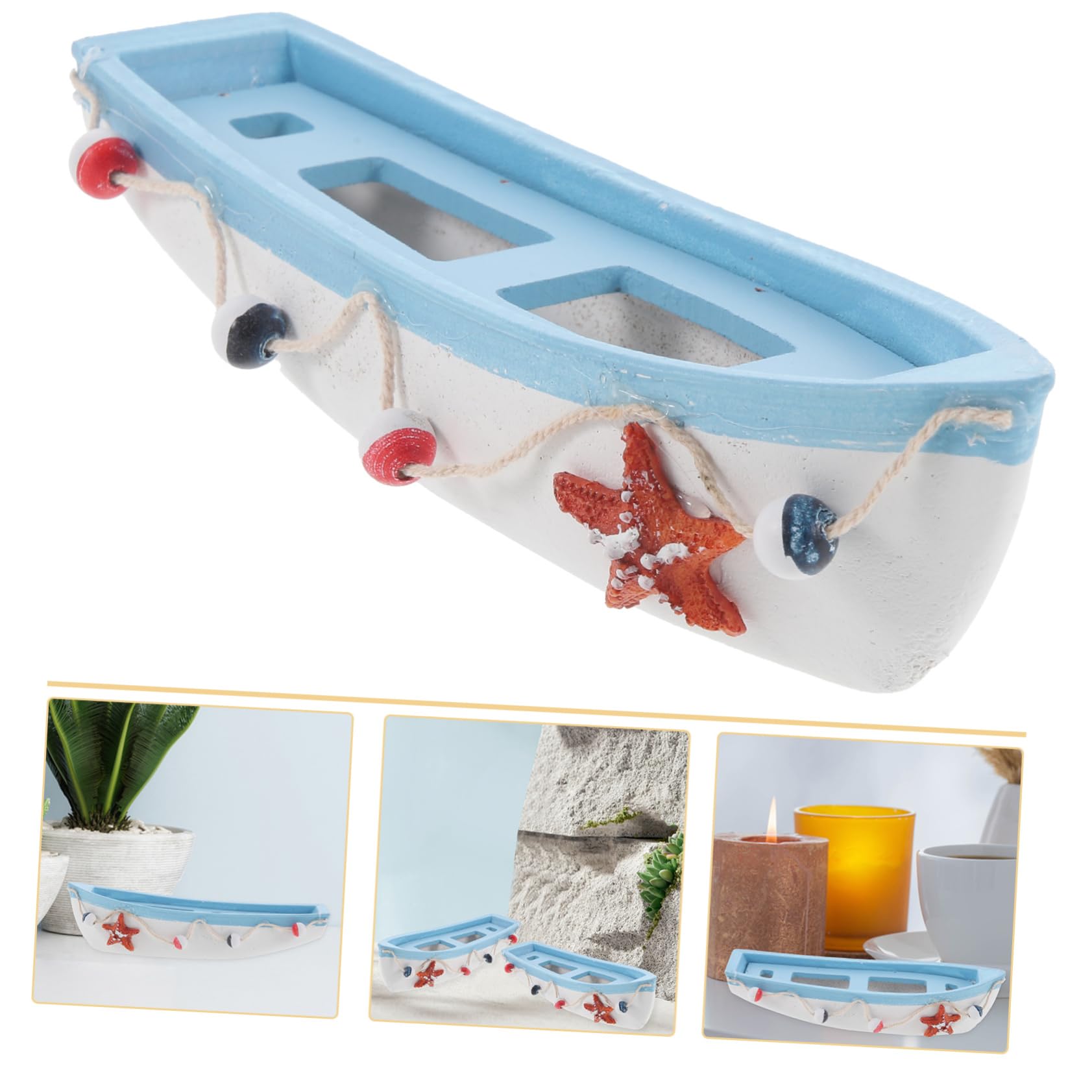 POPETPOP 4 Piezas Pequeño De Estilo Mediterráneo Navegación Decoración De Playa Océano Decoración De Mesa Náutica Accesorios Decorativos para El Hogar Temático De Madera Blue