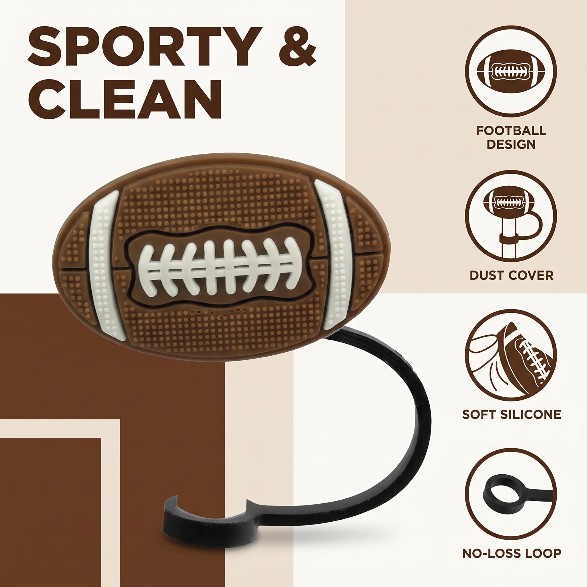 Reusable Straw Covers - Cute Rugby Silicone Caps -3