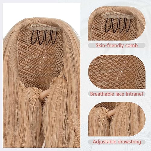 Miniatura 2 de S-noilite Extensión de cola de caballo larga con cordón, de 32 pulgadas, rizada, ondulada con clip, para mujer, color rubio con mezcla de rubio