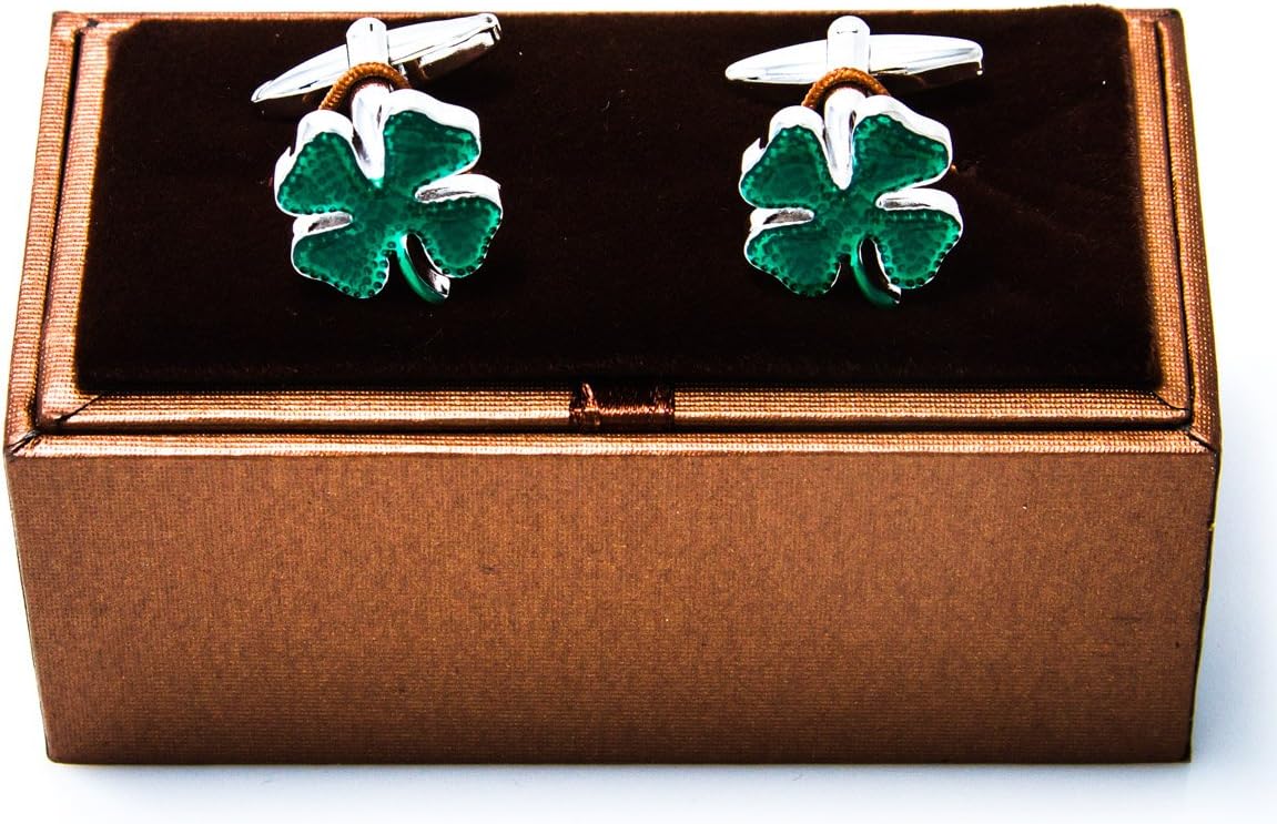 MRCUFF Clover Green Irish Ireland Shamrock 4 Leaf Pair Cufflinks in a Presentation Gift Box & Polishing Cloth