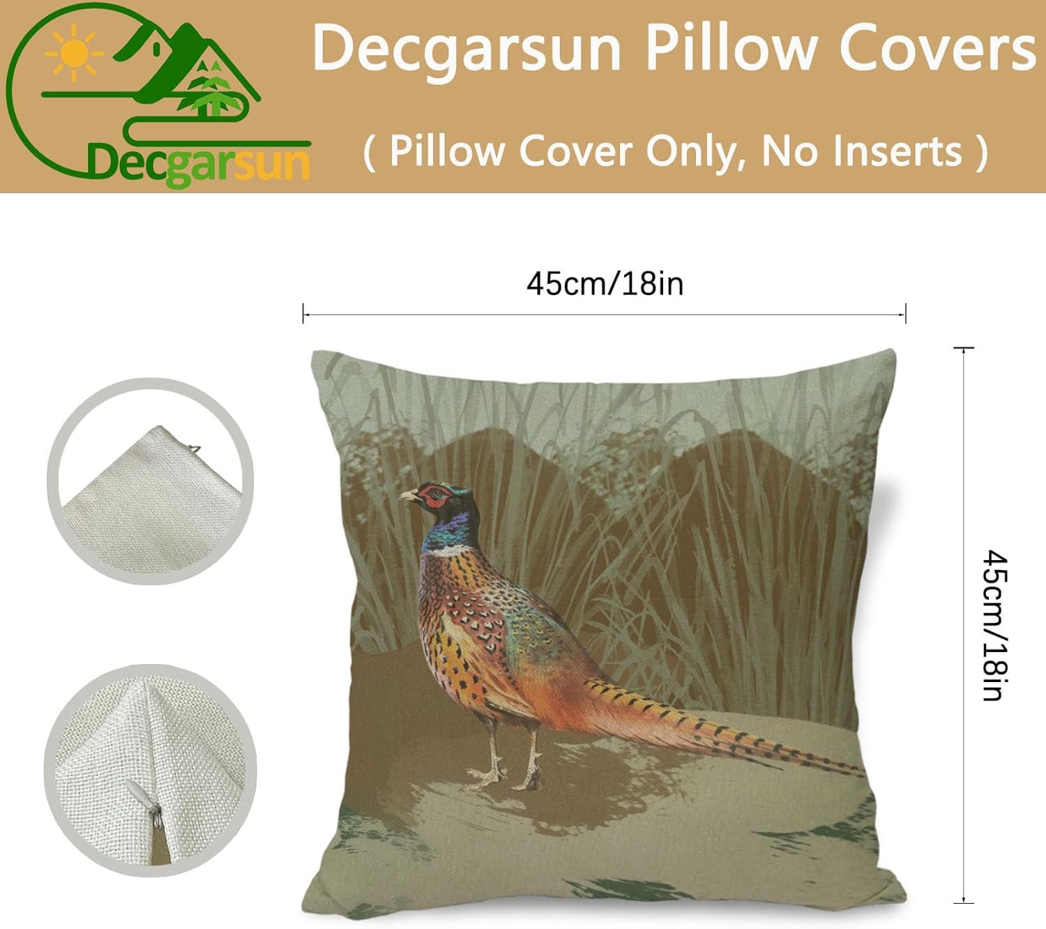 Watercolor Decorative Pillowcase Pheasant Pillow Covers 18x18 Linen Outdoor Square Pillow Case Cushion Cover for Sofa Couch Bedroom - Image 2