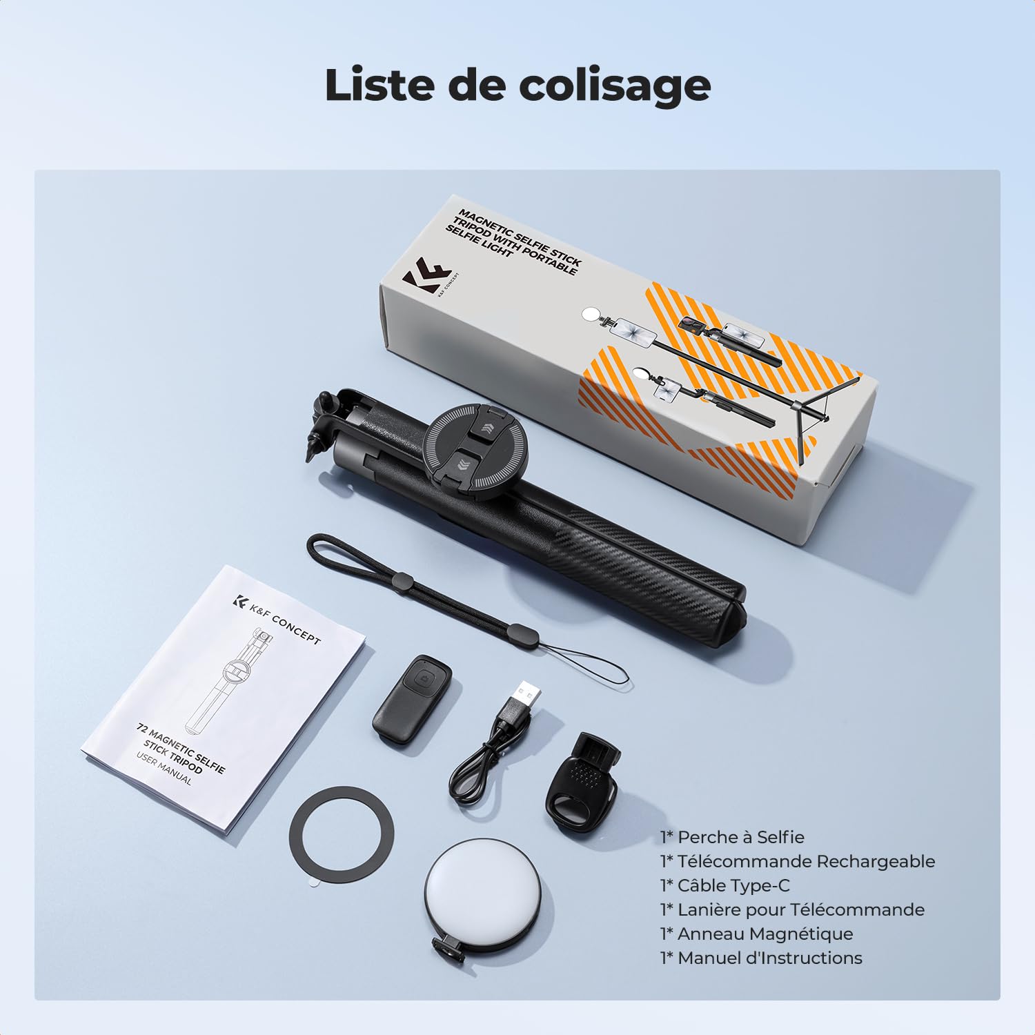 K&F CONCEPT 180cm 3 en 1 Trépied Téléphone Selfie Stick iPhone Noir
