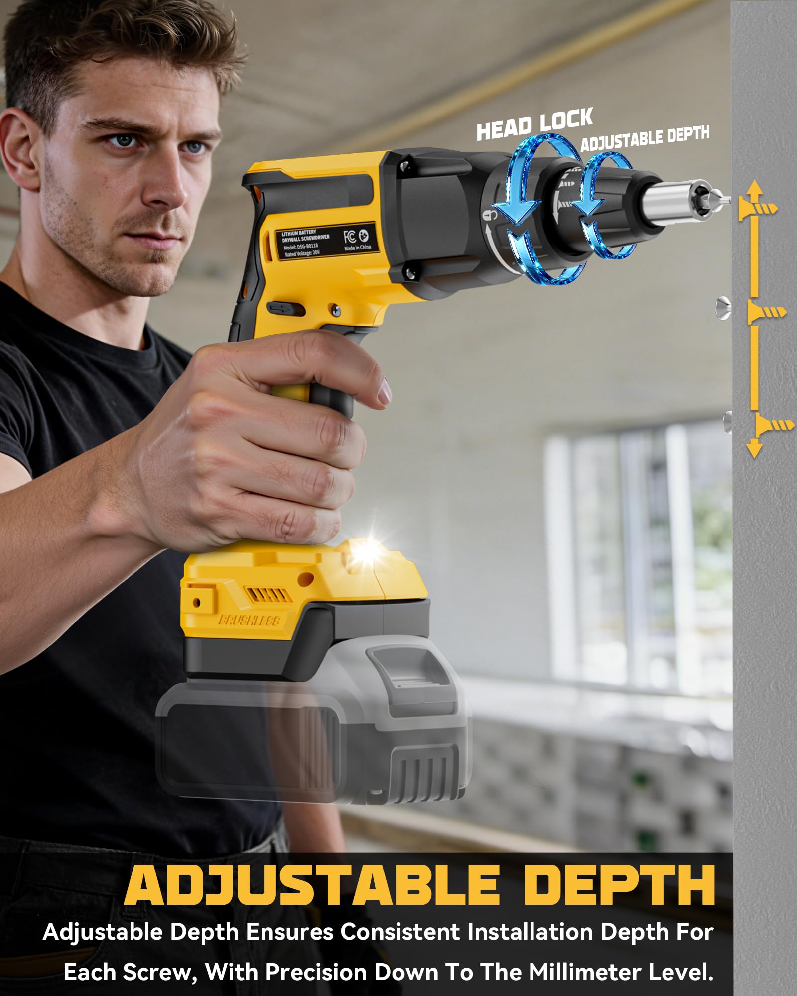 Ecarke Pistola de tornillo para paneles de yeso compatible con la batería DeWalt de 20 V, destornillador rápido de 6000 rpm, destornillador inalámbrico sin escobillas con clip de cinturón, luz LED