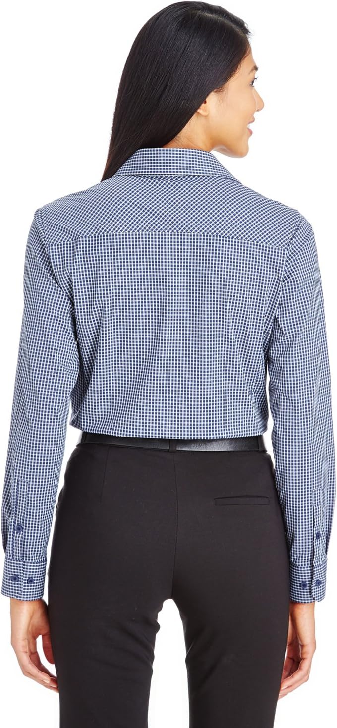 Devon & Jones CrownLux Performance™ Ladies' Tonal Mini Check Shirt XL NAVY - Image 4
