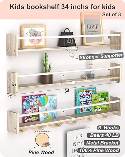 Miniatura 9 de Estantes flotantes para pared, juego de 4 estantes para libros de guardería, estante para libros para niños, perfecto para habitación de niños,