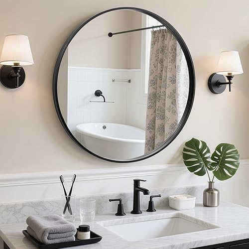 Miniatura 102 de HOMECOOKIN Espejo de pared redondo de 32 pulgadas, espejo circular dorado para baño con marco de metal, espejo dorado redondo para decoración