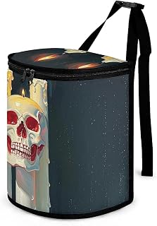 Compact Car Garbage Storage Bag, Red Candle Print Car Trash Container Reinforced Handle – Fits Console & Seat Pockets