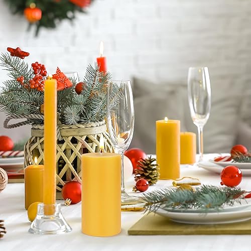 Miniatura 5 de Velas de cera de abeja pura, velas de pilar de cera de abeja, juego de velas grandes de 4 a 140 horas de tiempo de combustión, velas de boda para