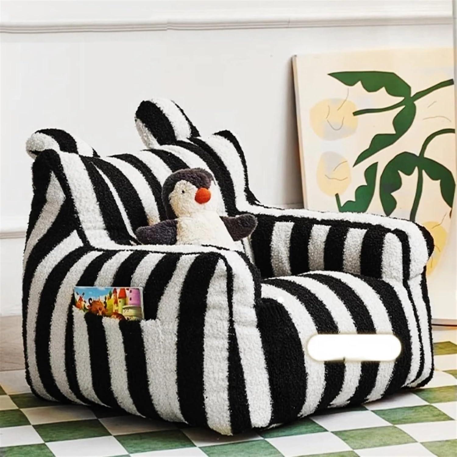 Bean Bag Chairs Cover Children Adults Teen-AGER Bean Bag Cover Bean Bag Armchair Without Filler Beanbag Sofa Floor Pouf Chair Sofa Case Faux Cashmere Fleece (Color : Black Stripe, Size : 73x68x56cm)