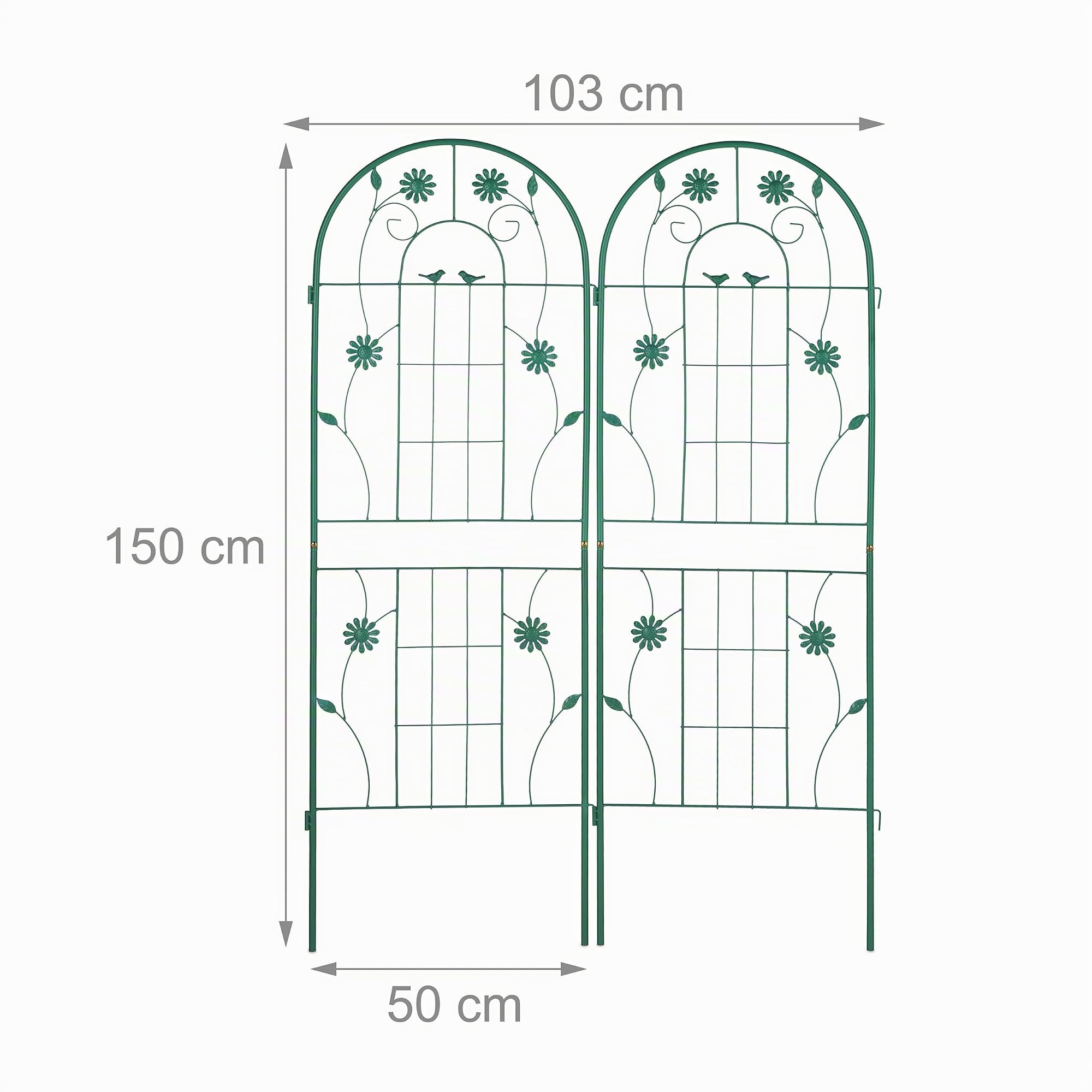 Relaxdays Grigliati per Rampicanti, Set da 2, H x L 150x50 cm, Supporti in Metallo per Piante Tralicci a Incastro, Verde