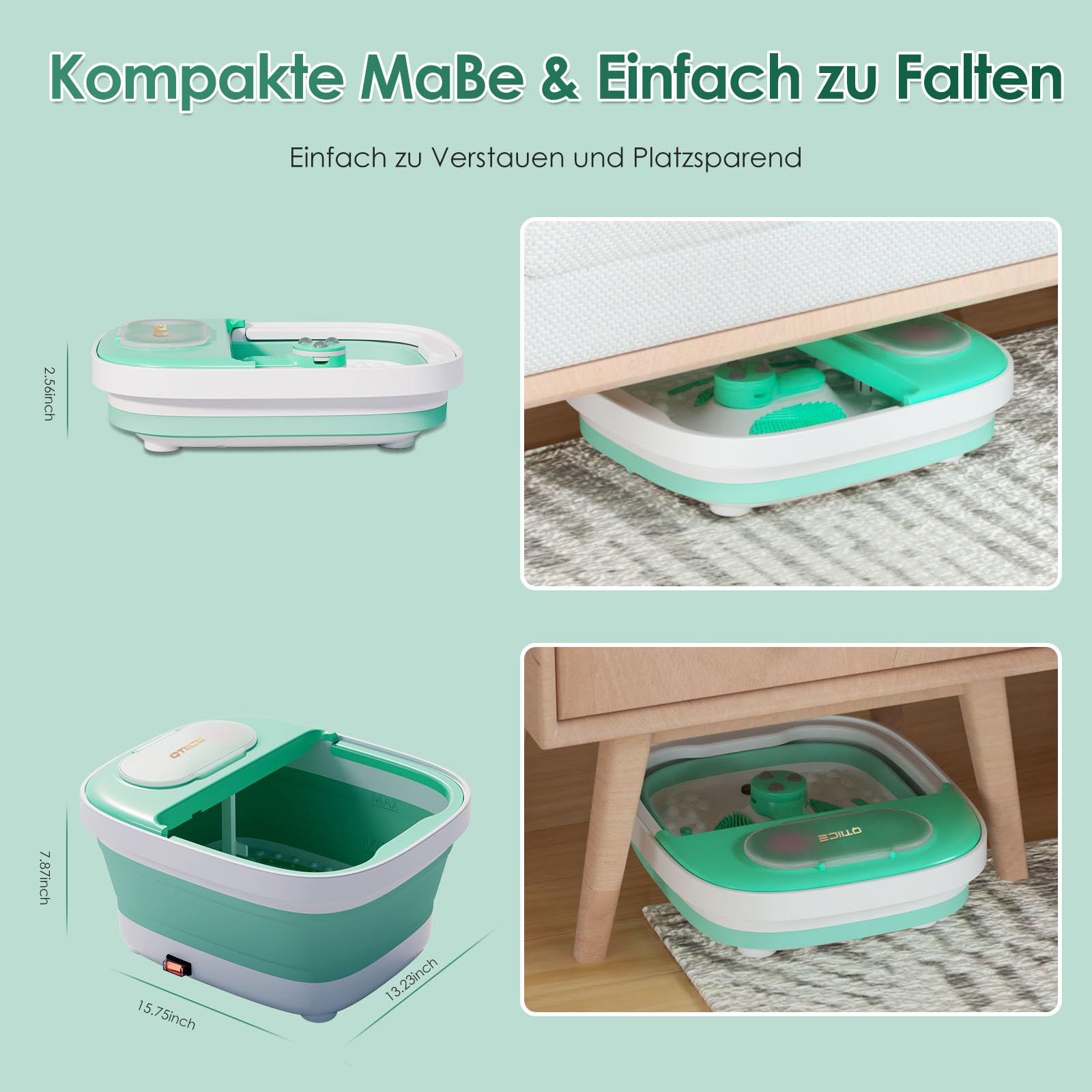 Klappbarer Fußspa-Massagegerät mit Heizer, 3 Pediküre-Aufsätzen, Blasenfunktion, Pediküre-Fußbad mit Pediküre-Set und Griff zur Stresslinderung