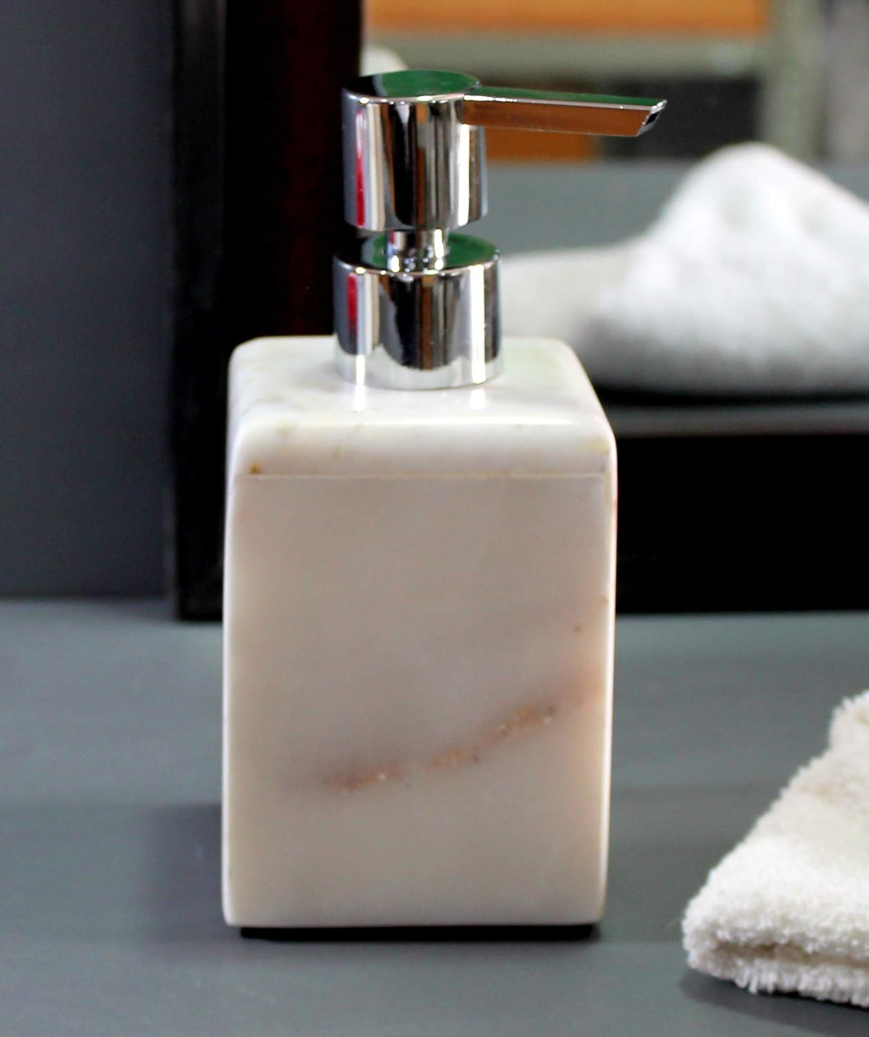 Soap/Lotion Dispenser - Made of Genuine Indian Marble - Luxury Bathroom Accessories Bath Set - White