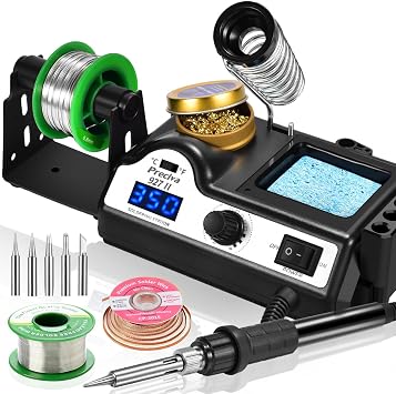 Preciva 927II Soldering Station, 120W MAX Soldering Iron Set with 5 Extra Iron Tips, Adjustable Temperature 194F to 896F, Auto Standby,C/F Conversion,Tip Cleaner