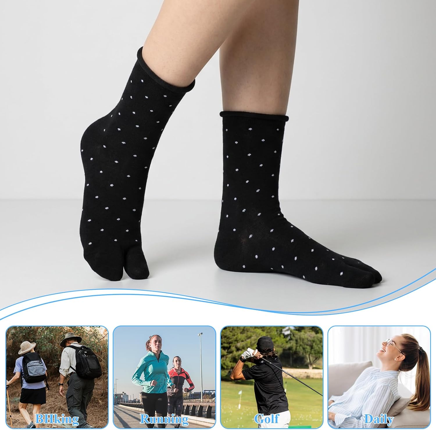3 Pairs Split Toe Socks, Cotton Tabi Socks Women, Two Toe Flip Flop Sock, for Wooden Sandals Sneakers in Spring