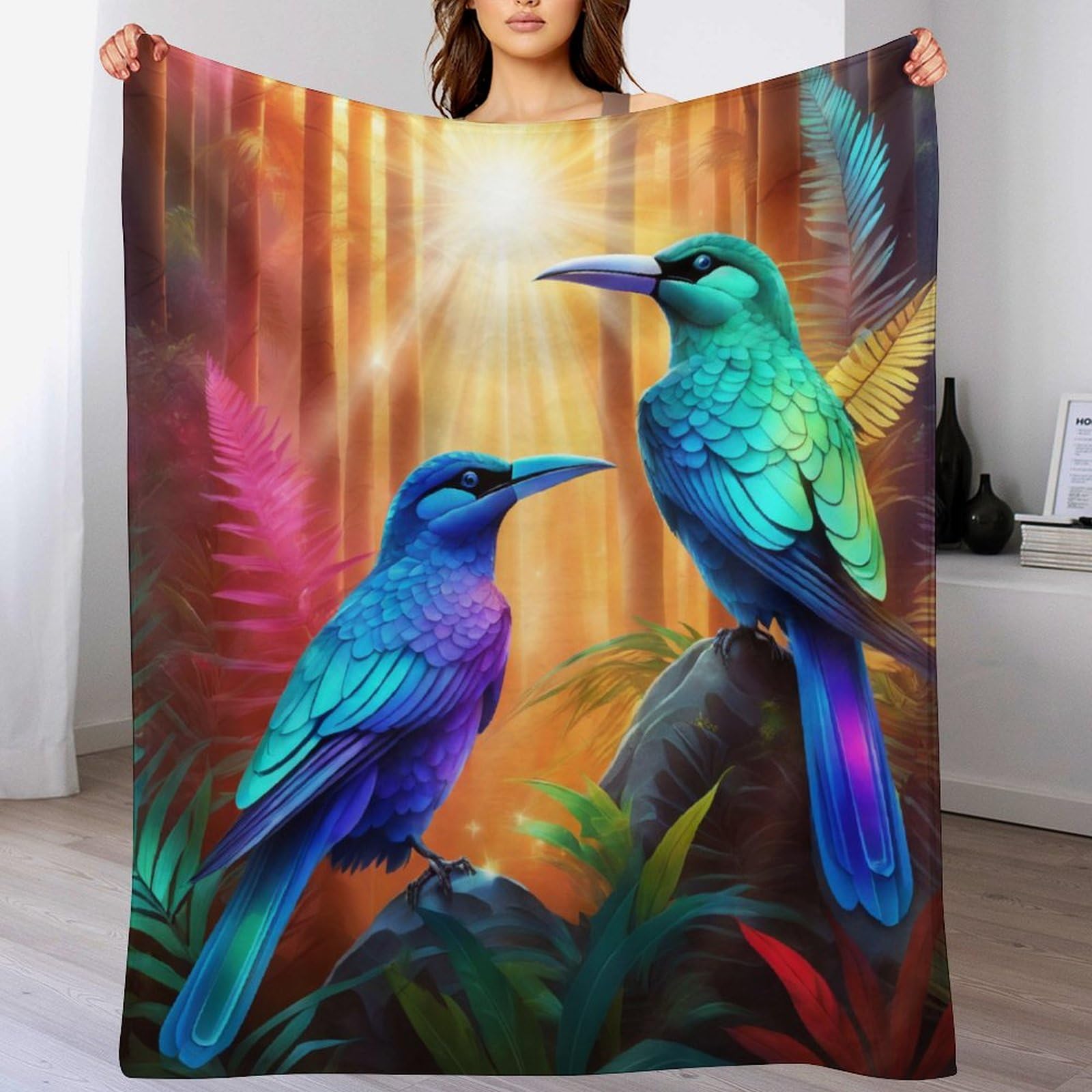 Couverture de lit oiseau flannel douce chaude jeté canapé 130x180