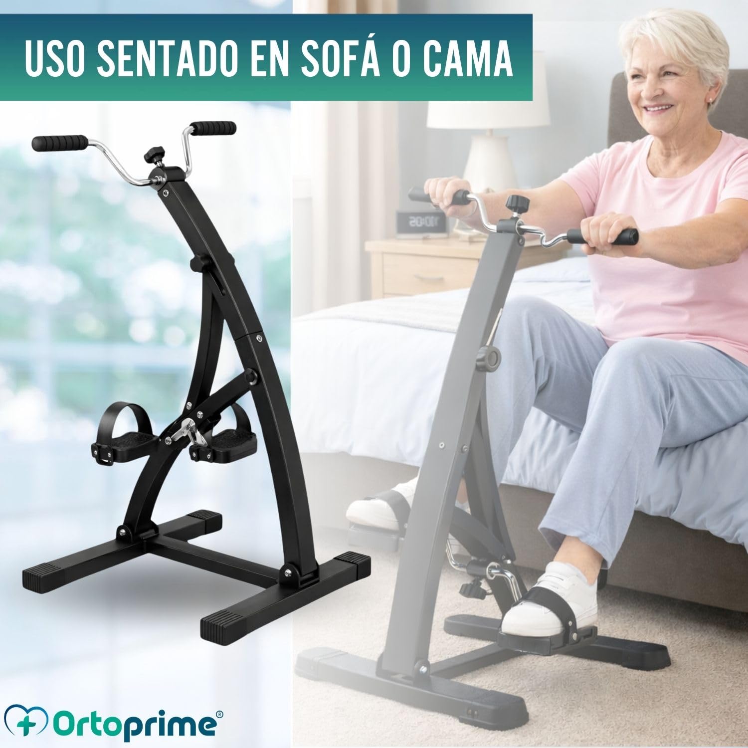 OrtoPrime Pedales Estáticos Personas Mayores Pedaleador Ejercitador de PIERNAS y Brazos - Pedaleador para Ancianos DUREZA Regulable Bicicleta estática para Mayores aparatos Gimnasia PEDALEAR Sentado