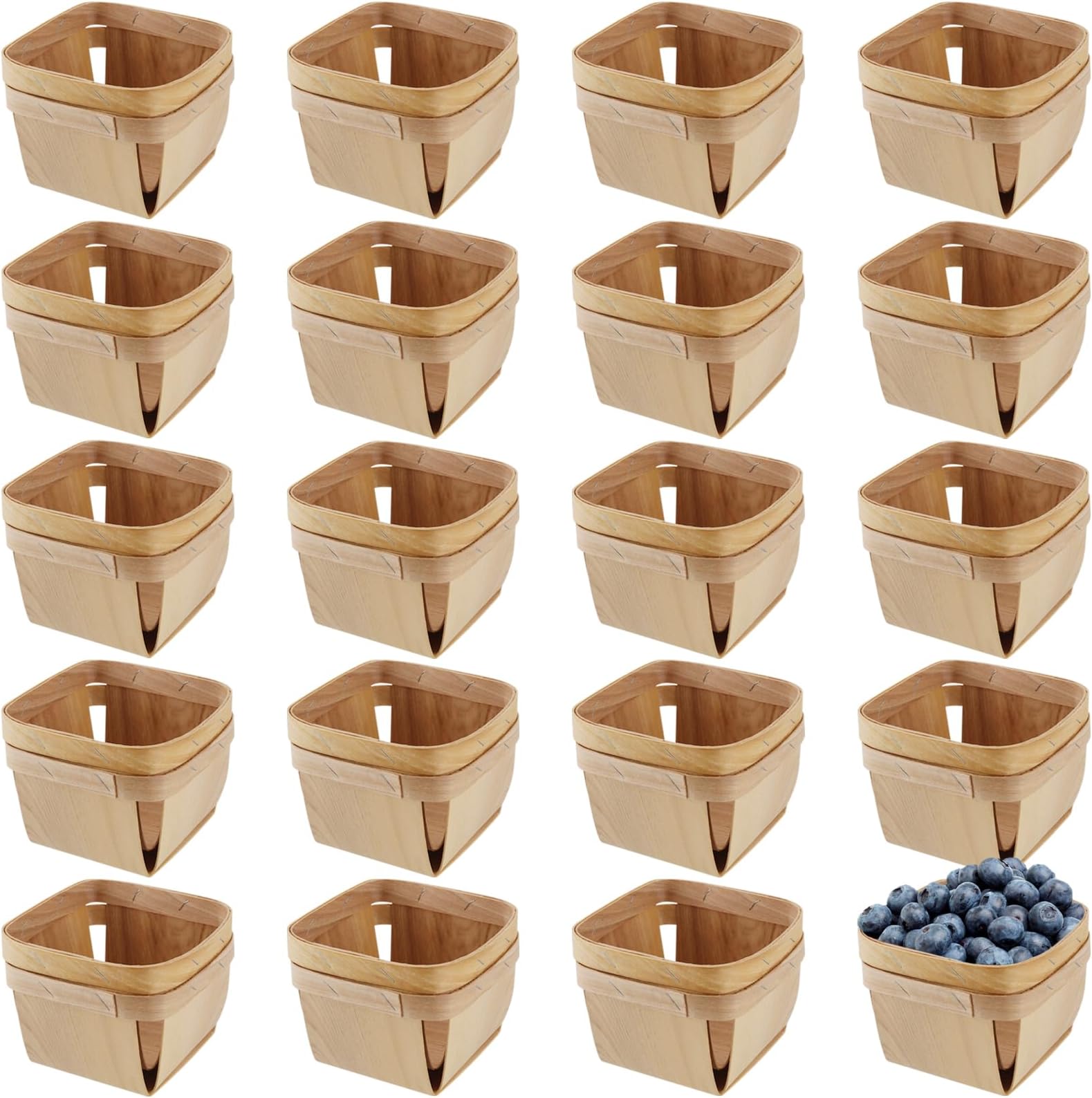 25 Pieces 1/2 Pint Wooden Gift Baskets 3 x 3 x 2.2 Inch Square Vented Wood Boxes