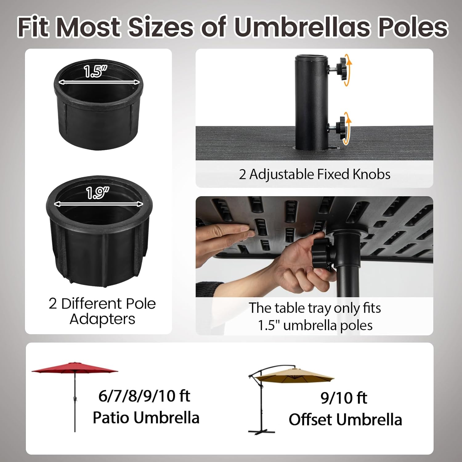 Tangkula 3-in-1 Patio Umbrella Base, 175 LBS Moveable Umbrella Stand w/Table Tray & Weighted Bag, Side Handles, HDPE Frame, 2 Pole Adapters, Garden Coffee Table Planter Box (Black)