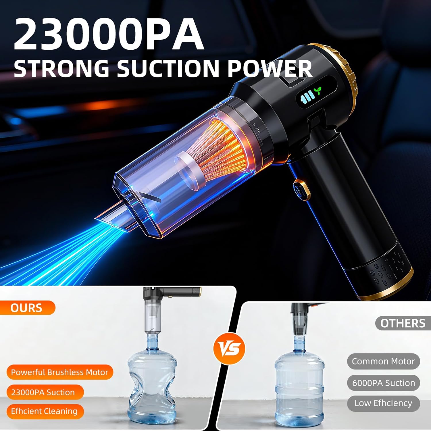 Handheld Vacuum Cleaner Cordless, 23000Pa Powerful Car Mini Vacuum Cleaner, Rechargeable Portable Lightweight dust Catcher for Home Car Carpet Stairs Pet Hair Deep Cleaning