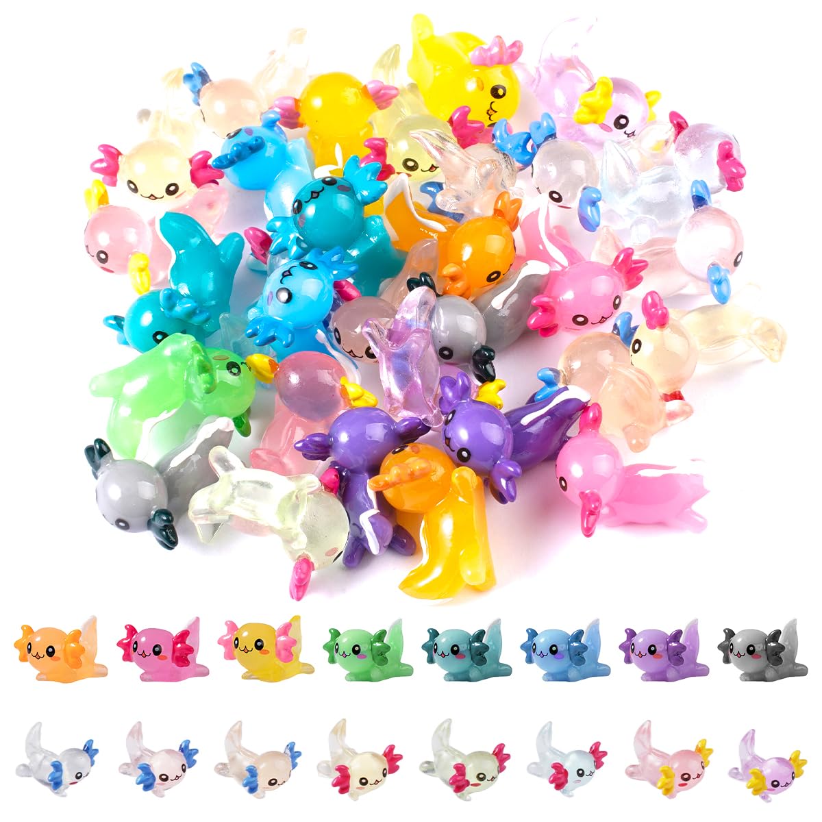 32 Mini Axolotl Figuren Aus Harz - 16 Farben Mit Leuchteffekt