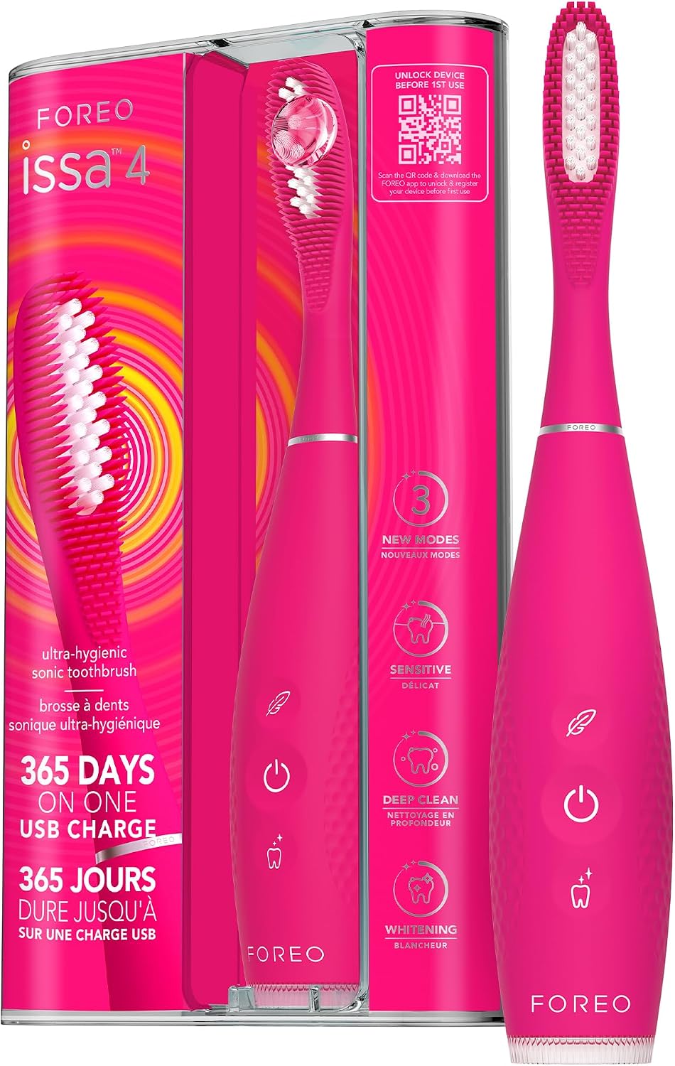 FOREO ISSA 4 Elektrikli Diş Fırçası – 4’ü 1 Arada Şarj Edilebilir, Yumuşak Kıllar, Uzun Süreli Kullanım, Nazik Temizlik - Fuchsia