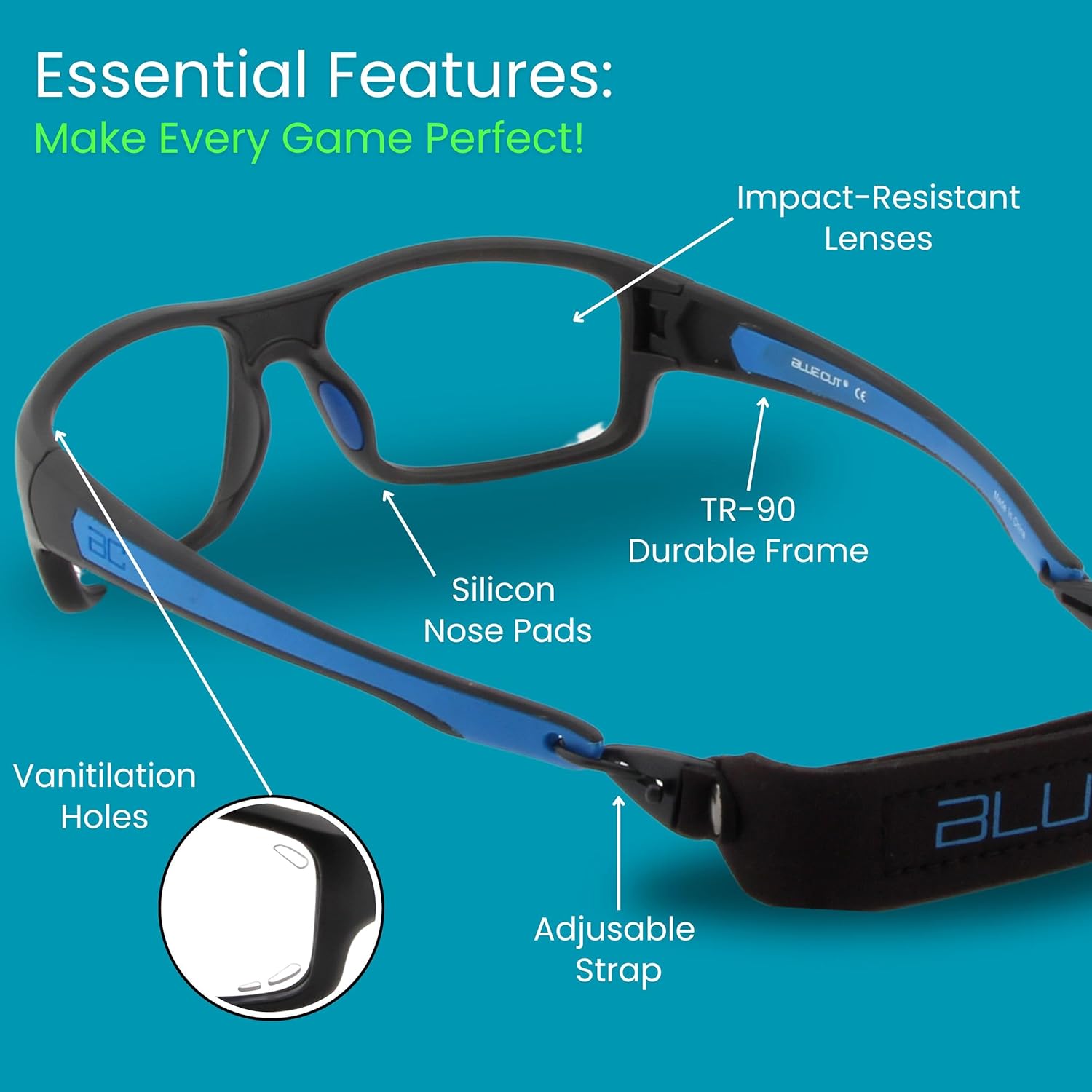 BLUE CUT Sports Protection Goggles, Photochromic Lenses Safety Glasses for Basketball, Pickleball Indoor Outdoor Sports - Image 4