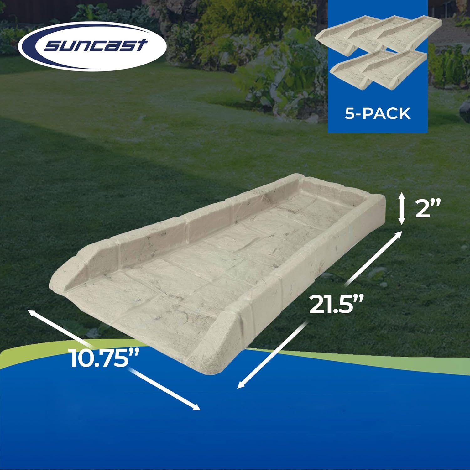 Suncast Durable Plastic Anti Erosion Decorative Rain Gutter Downspout Splash Block for Garden, Front Yard, or Back Yard, Pack of 5, Taupe