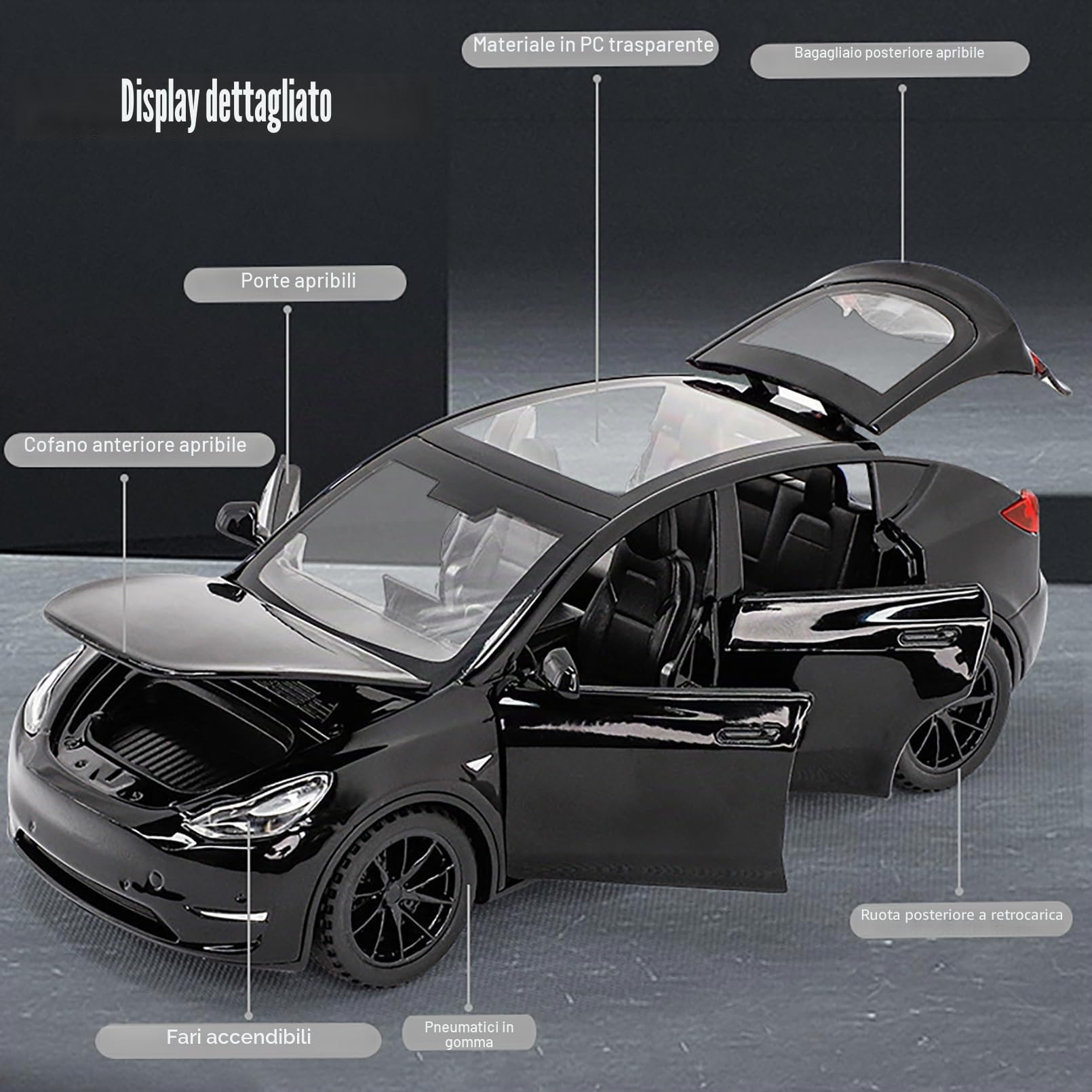 Tesla Model Y 1:32 Modellino Macchinina con Luce e Musica, Funzione Pull-Back, Lega Pressofusa, Ideale per Bambini dai 3 anni e Collezionisti (Bianco)