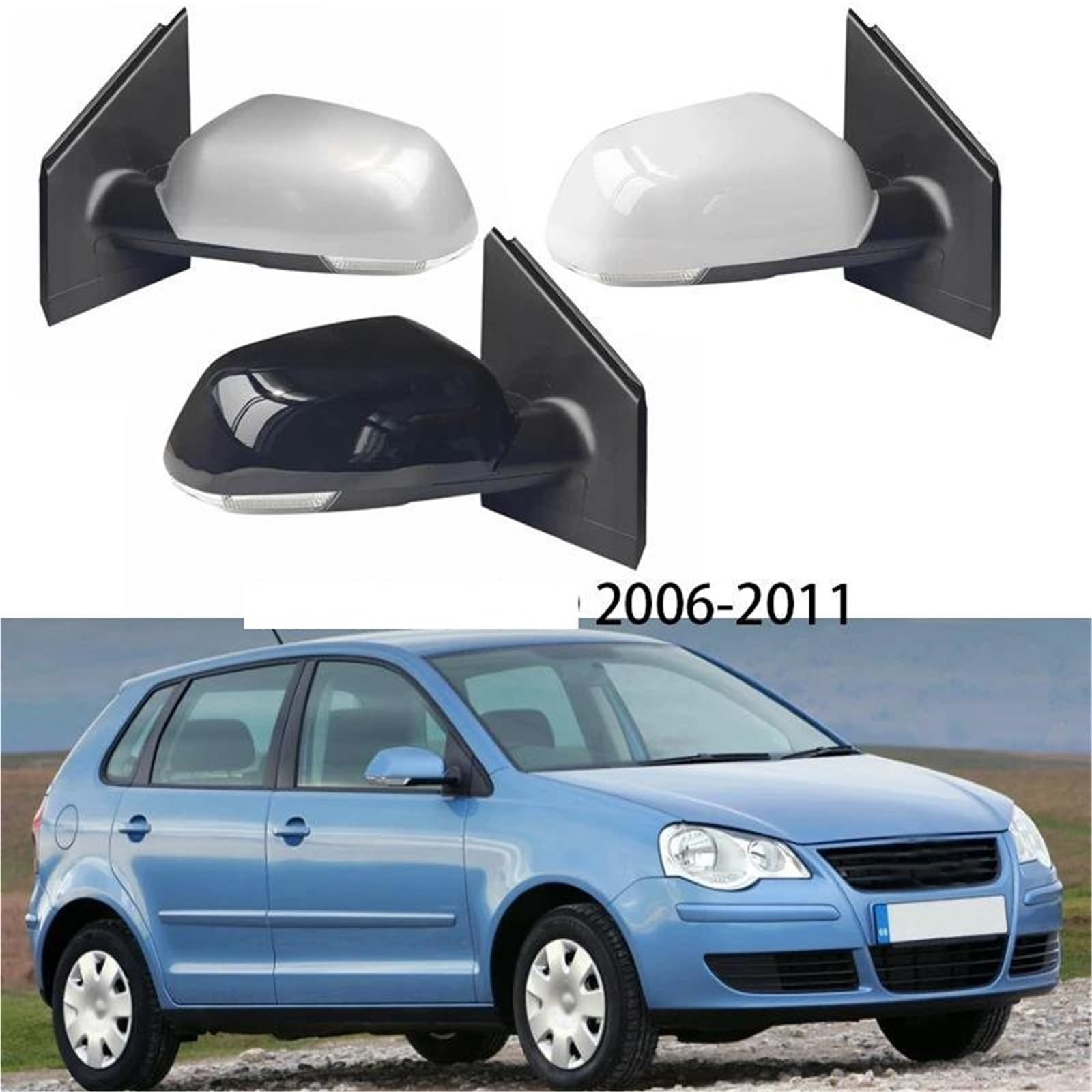 FUNFOB Specchietti Esterni Completi per VW per Polo 2006-2010 Indicatori Direzione Riscaldamento Regolazione Elettrica Porta Ala Laterale Gruppo Specchietto Retrovisore Specchio(Blu,Electric R)