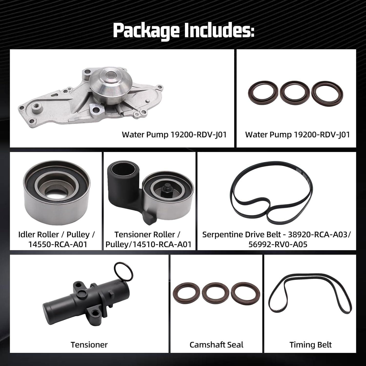 Timing Belt Kit with Water Pump for Honda Accord/Crosstour/Odyssey/Pilot/Ridgeline, Acura MDX/RDX/TL/TSX, Saturn Vue 3.0L 3.5L 3.7L (2003-2018) – Replaces TKH002, TCKWP329, 19200-RDV-J01