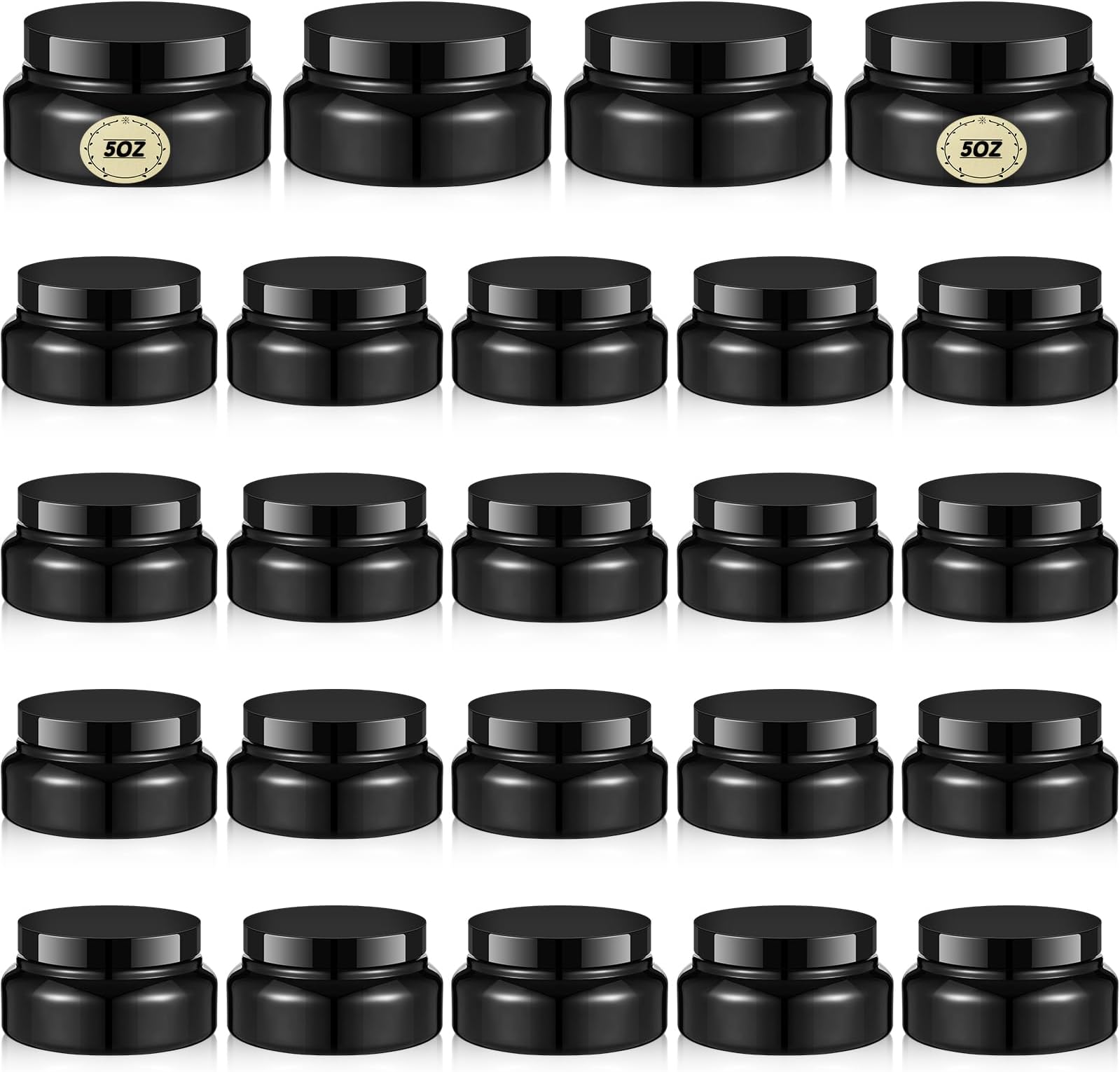 Tessco 24 Pack Plastic Jars with Lids Labels Plastic Containers Round Refillable Cosmetic Containers Empty Body Butter Jars Sugar Scrub Containers for Cosmetics (Black,5 oz)