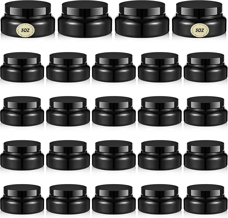 Frascos cosméticos de plástico PET com tampas, pretos, Pacote com 24
