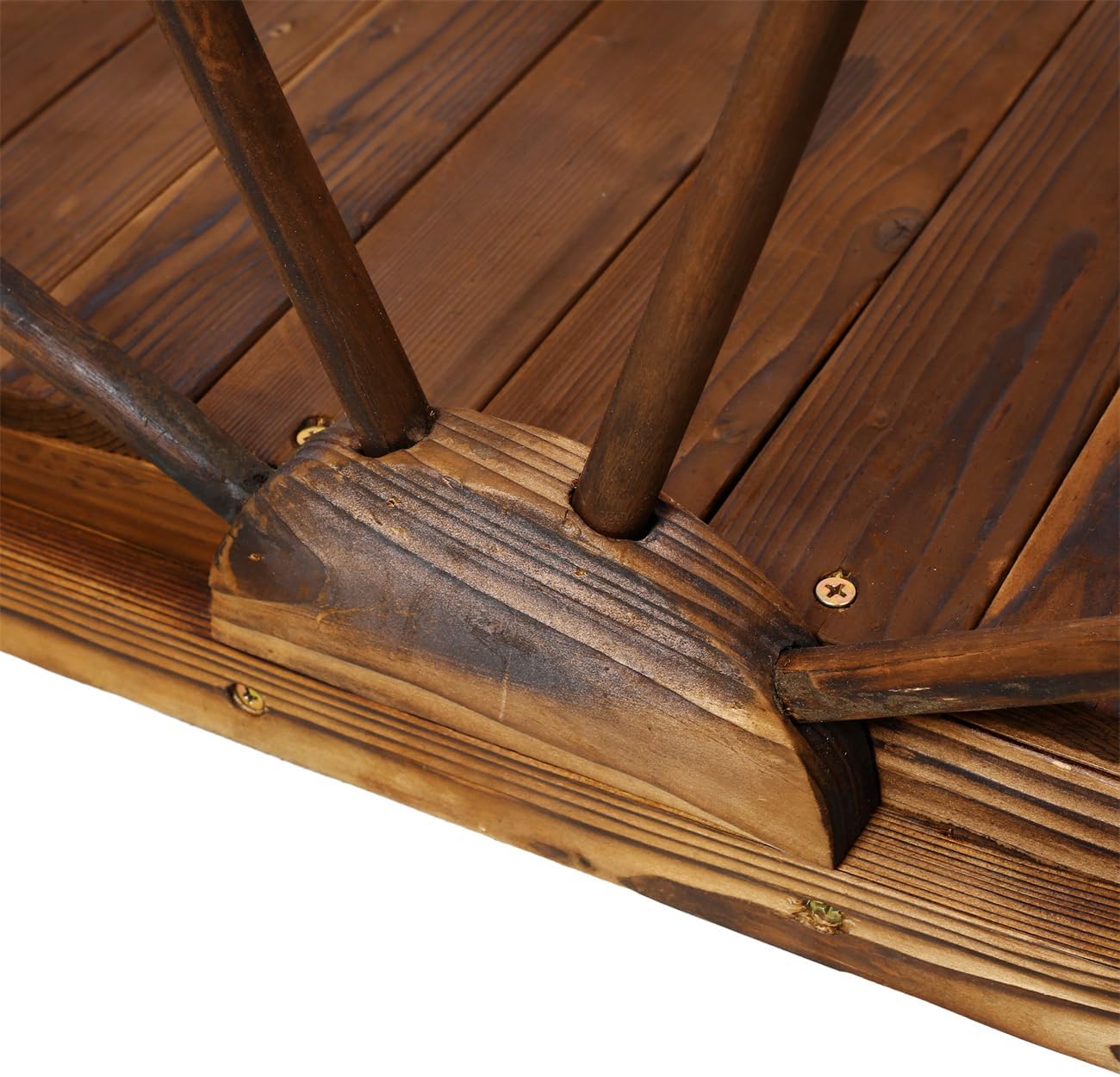 ZeHuoGe 3.3 FT Wooden Garden Bridge Arc Footbridge with Half-Wheel Style Railings & Solid Fir Construction