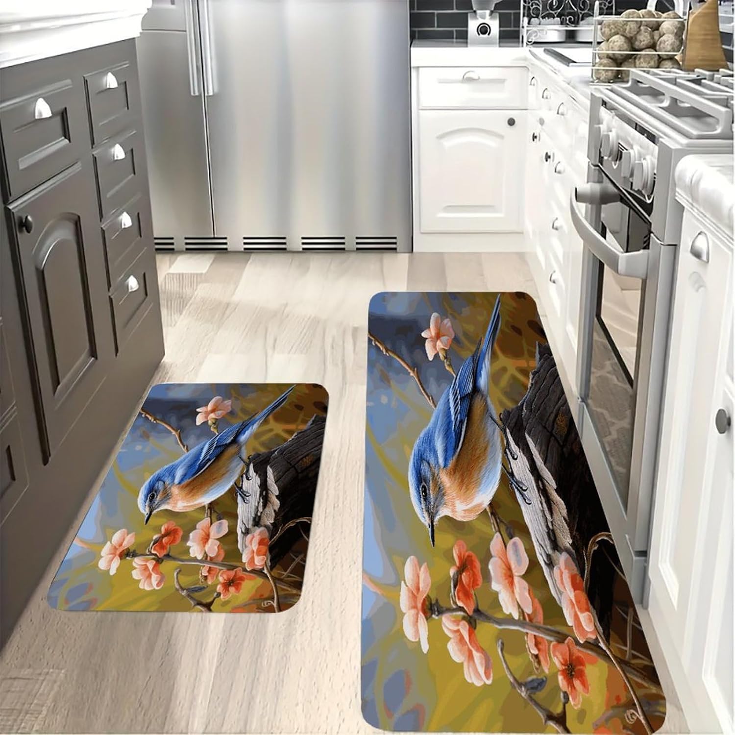 Eastern Bluebird Kitchen Mats for Floor 2PCS Waterproof Non-Slip Kitchen Rugs Cushioned Anti-Fatigue Mat Heavy Duty Floor Mats Comfort Standing Mat for Kitchen Home Office Laundry image 4