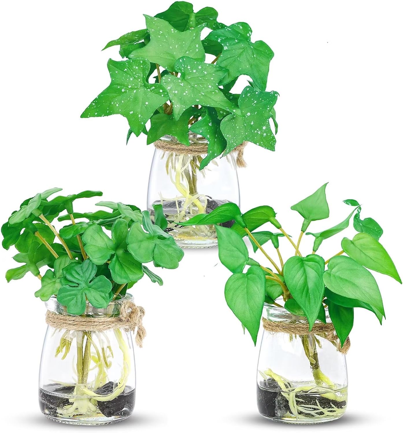 3 Pack Small Potted Plants with Faux Water, Real Touch Leaves Fake Plants in Gla…